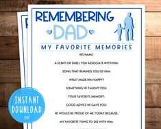 Remembering Dad Print Father's Day in Heaven Memories | Etsy Fathers Day Activities For Kids, Fathers Day In Heaven, Superbowl Party Games, Father's Day Games, Adult Birthday Party Games, Dad Crafts, Remembering Dad