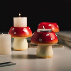 Cute Mushroom Candle Holder Set of 3 Mushroom Candle Holder, Candle Stand Diy, Mushroom Candle, Fall Candle Holders, Farmhouse Cottagecore, Candle Stick Decor, Mushroom Tea, Tea Candle Holders