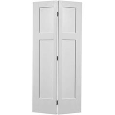 two white doors are open on a white background and there is no image to describe