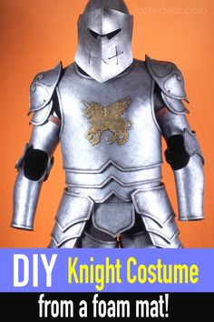 a knight costume is shown with the words diy knight costume from a foam mat