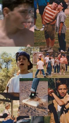 collage of people in various pictures with one boy on skateboard and the other man holding a baseball bat