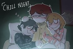 two people sitting next to each other on a bed with the caption chill night