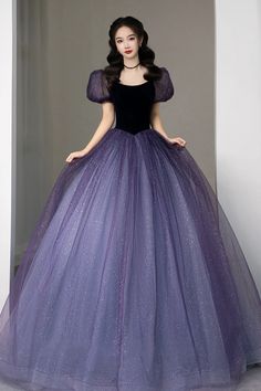 Purple Tulle Sequin Long Princess Dress Evening Gown · Little Cute · Online Store Powered by Storenvy Vestido Color Lila, Prom Dress Purple, Purple Ball Gown, Purple Evening Dress, Purple Tulle, Princess Prom Dresses, A Line Evening Dress, Purple Prom Dress, Evening Dresses With Sleeves