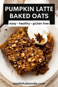 pumpkin latte baked oats on a white plate