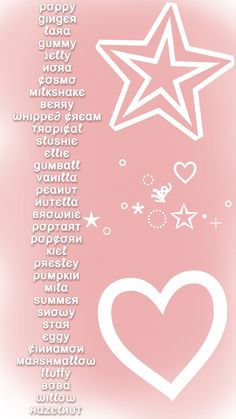 a pink poster with white stars and hearts on it's side, in the shape of a heart