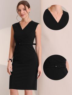 Shop Allegra K for sheath sleeveless v neck business office belt pencil dress you are looking for, get more women's dresses for yourelf. Order now! Free Returns! Pencil Dresses, Black Pencil Dress, Bodycon Casual, Social Dresses, Office Dresses For Women, Court Heels, Pencil Design, Office Dress, Midi Sheath Dress