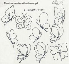 an image of butterflies drawn in pencil on paper with the words'dessins fruits et lenne gel '