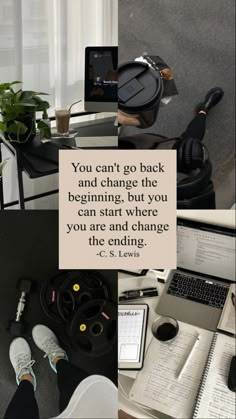 a collage of photos with the words you can't go back and change the beginning, but you can start where you are and change the end