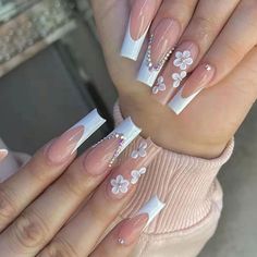 PRICES MAY VARY. 🥰【Package 】You will get 24 pieces long Length coffin fake nails,1pcs nail file,24pcs nail double-side stickers, 1pcs wooden stick for removing false nails. 🥰【Design】French fake nails, 3D white flower square design, make the whole nail look stylish and beautiful, Long Luxurious Nail Decorations. 🥰【Press on Nails Long Length】High-Grade Acrylic, ABS, No toxic, No smell, Environmentally friendly, will not hurt your hands. 🥰【Easy to Use】 After trimming and cleaning your natural n French Coffin, Fake Nails White, Nails Flower, Fake Nails Long, White Acrylic Nails, Nail Supplies, Acrylic Nails Coffin, Girls Nails