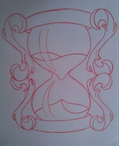 a drawing of an hourglass with red ink