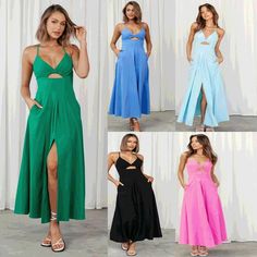 Sexy Women Summer Dress Beach Resort Hem Split Backless Cross Spaghetti Straps Dresses New Hollow V-neck Solid Long Dress V-neck Sundress Suspender Dress For Beach, Summer V-neck Suspender Dress For Beach, V-neck Sundress For Night Out, V-neck Sundress Suspender Dress For Brunch, V-neck Backless Dress For Beach Party, Summer V-neck Maxi Dress With Straps, Summer V-neck Backless Dress For Night Out, Summer V-neck Suspender Dress For Day Out, Summer Beach Maxi Dress With Built-in Bra