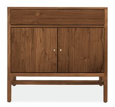 the sideboard is made out of wood and has two doors, one with an open drawer