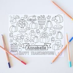 an adorable thanksgiving coloring page with colored pencils