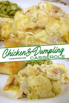 chicken and dumpling casserole on a white plate