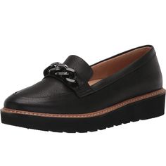 Step Into Style And Comfort With The Naturalizer Women’s Emmal Loafer, Size 9. These Lightweight Slip-On Loafers Feature A Durable Faux Leather Upper With Elegant Stitch Details And A Chic Chain Ornamentation. Designed With A 1 1/4" Heel And A Non-Slip Lug Outsole, These Loafers Provide Stability And Traction For Everyday Wear. Whether You're Heading To The Office Or A Casual Outing, These Loafers Offer A Blend Of Sophistication And Comfort. Please Note That The Box Is Torn, But The Shoes Are In Black Synthetic Loafers For Work, Black Flat Loafers With Ortholite Insole, Black Synthetic Loafers For Business Casual, Low-top Synthetic Loafers For Office, Elegant Low-top Synthetic Loafers, Formal Low-top Synthetic Loafers, Naturalizer Shoes, Lug Sole, Flat Shoes Women