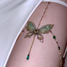 Green Fairy Butterfly Leg Chain | Three Fleas Butterfly Legs, Fairy Butterfly, Thigh Chain, Leg Chain, Green Fairy, Estilo Hippie, Bar Party, Dope Jewelry, Funky Jewelry