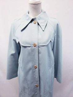 "Gorgeous powder blue 60s coat made by Jerold. Some staining on the sleeve noted in pics. No size tag so please take note of measurements: Armpit to armpit 19.5\" Length 40\" Sleeves 15.5\"" Retro Blue Outerwear With Buttons, Retro Blue Outerwear With Snap Buttons, 60s Coat, Garment Construction, Long Peacoat, Womens Jackets, Punk Bands, Shopping Spree, Vintage 60s