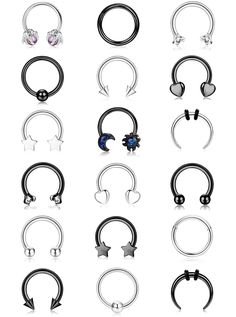 an assortment of different types of piercings on a white background with clipping path