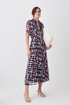 Geo Georgette Woven Midi Shirt Dress