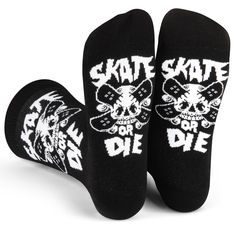 PRICES MAY VARY. Cotton Blend Imported Machine Wash Get stoked with socks for skaters: Cool socks that skateboarders love, with timeless skate inspired artwork - plus a classic saying that any skater will feel in their bones: “Skate or Die”! The ultimate statement for those who live and breathe skate culture. One size fits most: Unisex style crew length socks for men women and teens, fits most men size 6-12 and women size 7 and up. A flippin great gift: These funny socks are the perfect gift for Funny Socks For Men, Skate Socks, Dad Socks, Skateboard Fashion, Golf Socks, Skate Culture, Gifts For Teen Boys, Gifts For Sports Fans, Skateboarder