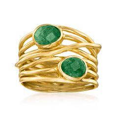 Ross-Simons - 1.40 ct. t. w. Emerald Highway Ring in 18kt Gold Over Sterling. Size 5. Polish off your ensembles with this ultra-chic statement! Crafted in polished 18kt yellow gold over sterling silver, this organic highway ring is adorned with 1.40 ct. t. w. teardrop-shaped emeralds. 5/8" wide. Emerald highway ring. Emerald birthstones are the perfect gift for May birthdays. Emerald Birthstone, Ring Emerald, Classic Engagement Rings, Natural Gold, Cz Jewelry, Emerald Stone, Classic Ring, Emerald Ring, Womens Jewelry Rings