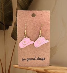 Pink Cowgirl Cowboy Hat Charm Earrings Fish Hook - Gold Plated - Nickel Free Cowgirl Earrings, Earrings Western, Pink Cowgirl, Cowgirl Cowboy, Dangling Earrings, Gift For Friend, Cowboy Hat, Gold Plated Earrings, Fish Hook