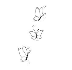 three butterflies flying in the air with one on its back and one on it's side