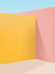 an empty room with pink and yellow walls