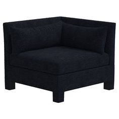 a black chair with two pillows on the back and one seat upholstered to it