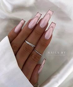 Ongles Beiges, Pink Wedding Nails, Pink Glitter Nails, Long Nail Designs, Square Acrylic Nails, Short Acrylic Nails, Long Acrylic Nails, Cute Acrylic Nails