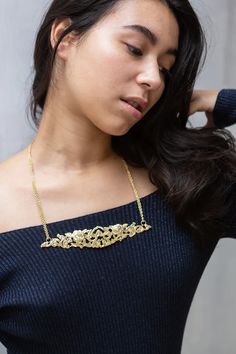 Phula Motif Necklace – Artisan & Fox Elegant Flower Necklace, Unique Flowers, Artisan Craft, The Natural, Holiday Collection, Matte Gold, Nepal, Orchids, Statement Necklace