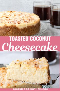 toasted coconut cheesecake on a glass plate