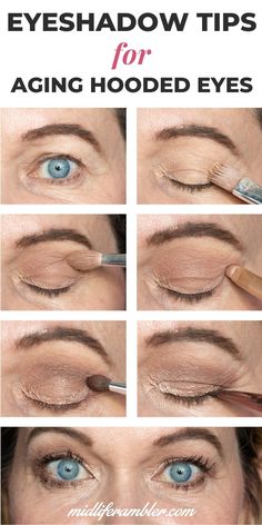 Beginners Eye Makeup For Hooded Eyes, Best Eye Shadow For Women Over 60, Old Eyeshadow Uses Diy, Eyeshadow For Wrinkled Eyelids, Eye Makeup After 50 Over 50, Wrinkled Eyelids Makeup Tips, Eyeshadow Looks For Gray Eyes, Wrinkly Eyelids Makeup, Eye Makeup For Older Eyes