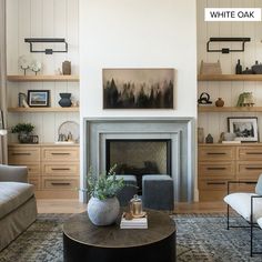 a living room filled with furniture and a fire place