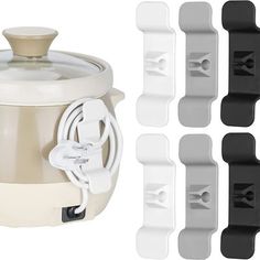 an electric pressure cooker with four different attachments for the lid and side handles