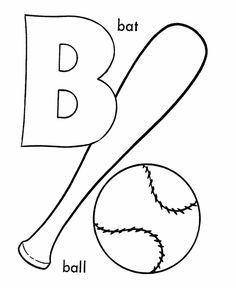 the letter b is for bat and ball coloring page with pictures to color on it