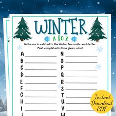 winter activities for kids to do in the snow with free printable worksheet