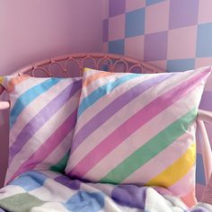 rainbow cushion velvet material stripes in pink, purple, yellow, green, blue Rainbow Accessories Bedroom, Colourful Bed Cushions, Rainbow Bedroom Ideas Kids, Pastel Rainbow Bedding, Next Rainbow Bedding, Rainbow Cushion, Fabric Outlet, Yellow Shop, Living Room Lounge