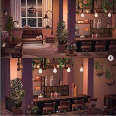 the interior of a living room is shown in three different stages, including lighting and decor