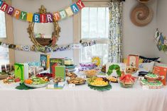 a birthday party with food and decorations