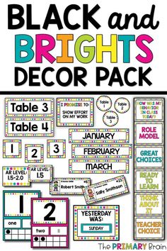 black and brights decor pack for primary school