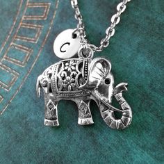 Silver Elephant Necklace, Personalized Elephant Pendant, Customized Necklace, Elephant Jewelry, Mono Elephant Accessories, Customized Necklace, Elephant Pendant Necklace, Elephant Jewelry, Silver Elephant, Engraved Pendant, Silver Elephants, Elephant Necklace