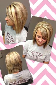 Cute short layered cut!! Fun Hairstyles For Layered Hair, Short Layered Colored Hair, Short And Long Mixed Layers, Long Hair Stacked In Back, Dramatic Stacked Bob, Kids Haircuts, Cut Layers, Hair Cuts 2017, Long Bobs