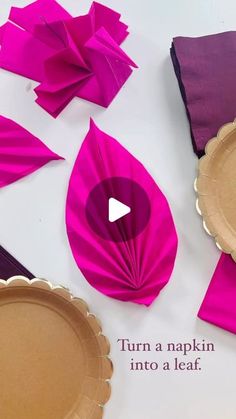 paper plates and napkins with the words turn a napkin into a leaf