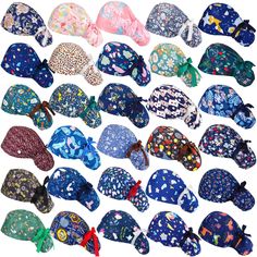 PRICES MAY VARY. What You Will Receive: there are 30 scrub caps with buttons and ribbon tie in 30 different patterns, each is designed with a ribbon tie and an elastic band, easy to adjust the size of the cap, there is also a soft sweatband in front of the forehead, elastic enough for most people to wear Convenient Ear Protection and Sweat Absorption: adjustable working hats with buttons preserve your ears and reduce pain caused by wearing face covers for long periods; The built in sweatband qui Bouffant Scrub Hat, Safety Clothing, Ear Protection, Scrub Sets, Nursing Cap, Ribbon Tie, Scrub Hats, Face Cover, Elastic Band