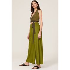 Green cotton (100% Cotton). Trousers. Pull-on. 28.5" inseam. Imported. Wrap Halter Top, Cotton Trousers, Rent The Runway, Closet Designs, Palazzo Pants, Green Cotton, Proenza Schouler, Halter Top, Wide Leg