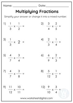 the worksheet for multiplying fraction numbers