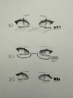 three different views of the same eye and how they are drawn in pencil on paper