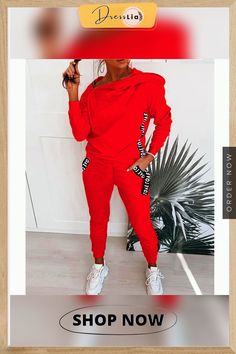 Zipper Splice Long Sleeve Hoodie Sweatpants Two-piece Outfit Winter Jogging Sets With Long Sleeves, Women's Outfits By Occasions, Two Piece Pants Set, Hoodie And Sweatpants, Casual Sportswear, Sports Suit, Two Piece Outfit, Wholesale Fashion, Red Fashion