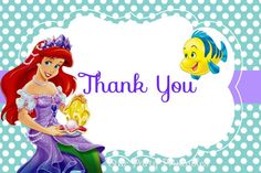 ariel the mermaid thank you card with an image of princess and flounds on it